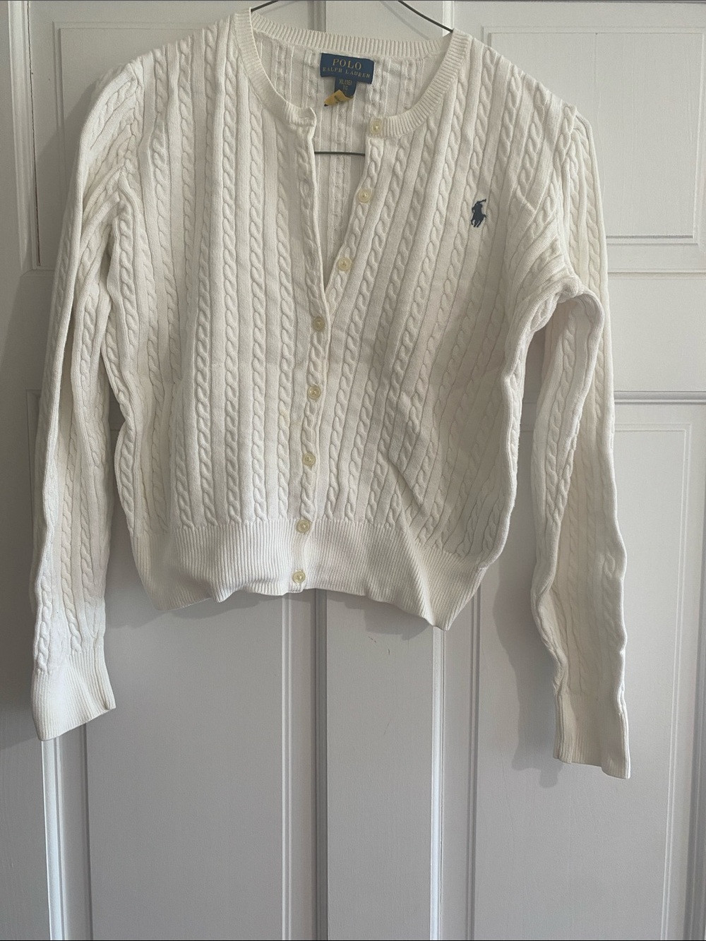 Polo by Ralph Lauren White Cable-Knit Button Cardigan